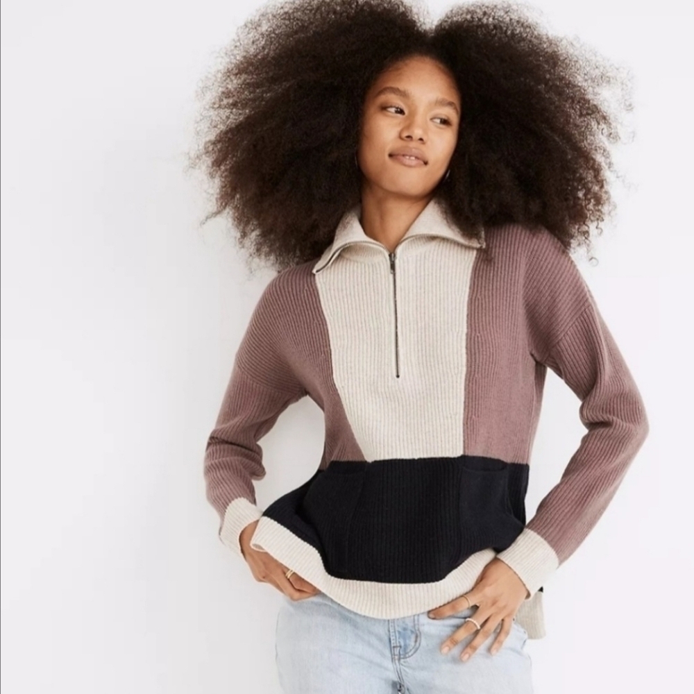 Madewell Glenbrook Half-Zip Pullover Sweater in Colorblock